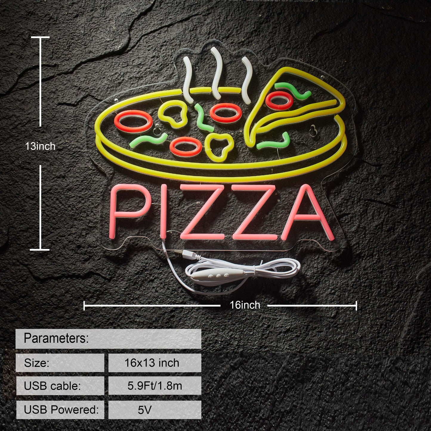 Hoyoelec Pizza Neon Sign for Wall Décor Dimmable LED Neon Sign USB Powered Neon Art Signs Decor