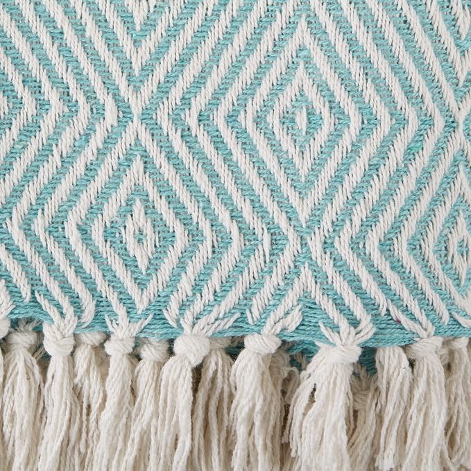 DII Diamond Throw Collection Woven Cotton, 50x60, Aqua