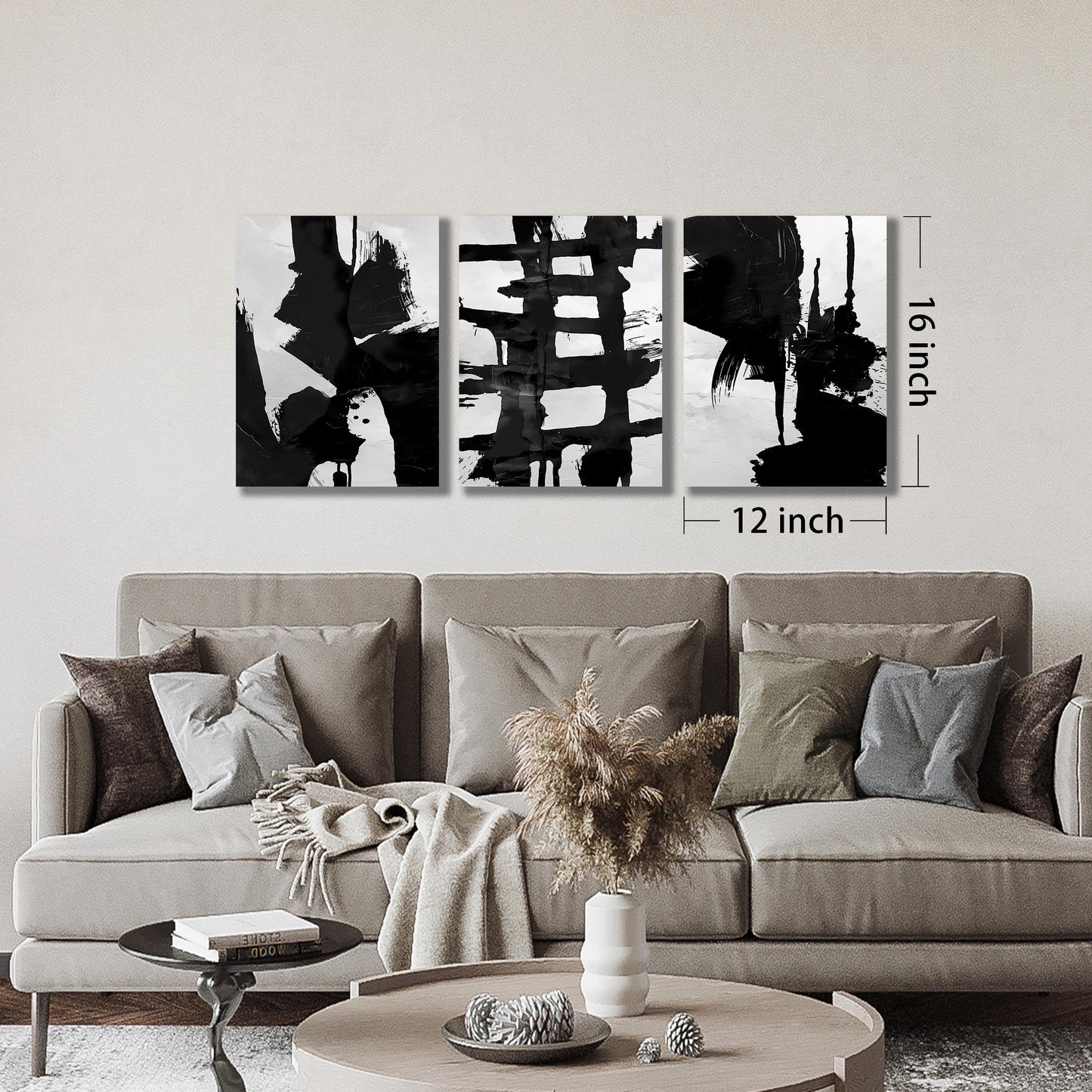 WVMAPTA Abstract Prints Wall Art for Living Room Black and White Pictures for Wall Office 3 Piece Canvas Wall Art for Bedroom Size 12 x 16 Inch