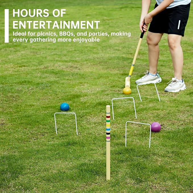 Pointyard 28" Croquet Set for 6 Players - Premium Wooden Mallets, Colored Balls & Carry Bag - Fun Games for Adults/Families/Kids at Backyard, Beach, Easy Setup in 1 Min,Anti-Slip Handle