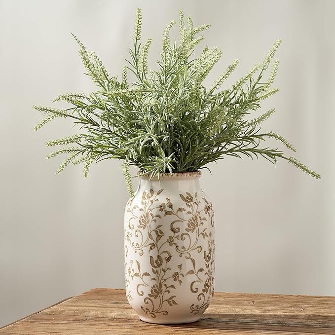 SIDUCAL Ceramic Vintage Vase, 8.78 Inch Chinoiserie Floral Vase, Retro Ice Cracked Rustic Farmhouse Vases for Home Decor, Living Room, Bookshelf, Office, Tuscan Decor, Brown Floral Pattern