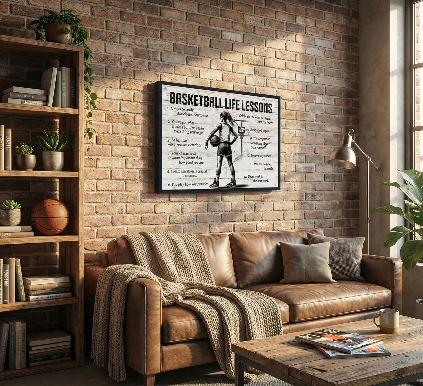 Black Framed Girl Basketball Canvas Wall Art Inspirational Basketball Life Lessons Wall Decor Picture Motivational Girls Sports Poster Print for Teenage Girls Living Room Bedroom Home Decoration