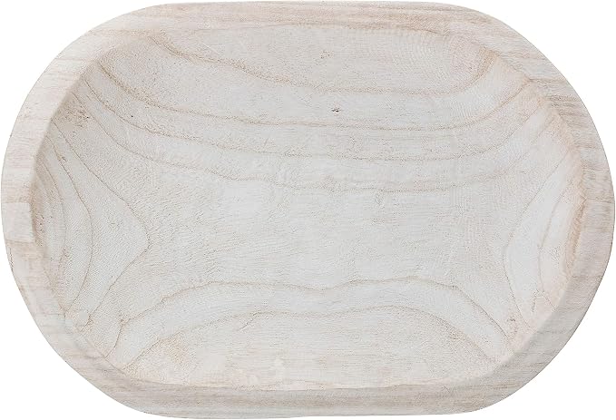 Bloomingville Hand-Carved Paulownia Wood Bowl with Whitewashed Finish