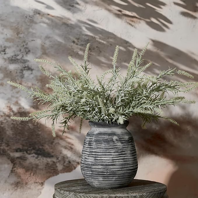 SIDUCAL Ceramic Rustic Farmhouse Flower Vase, Pottery Decorative Flower Vase for Home Decor, Table, Living Room Decoration, Shelf Decor, Mantel, 7.3 Inch, Black