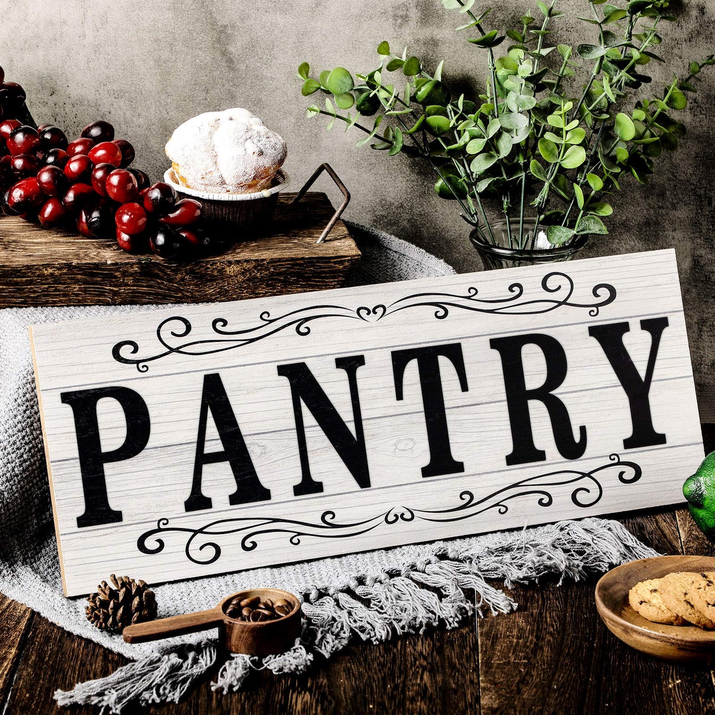 Jetec Pantry Sign Wall Decor Farmhouse Pantry Signs Wood Rustic Retro Hanging Wooden Art Plaque Decorative for Kitchen Restaurant Door Room Home Decoration, 16 x 6 Inch(White)