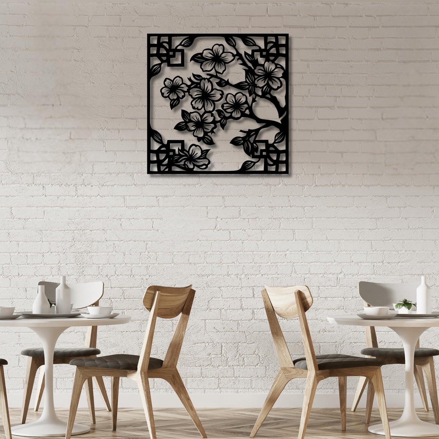Metal Wall Decor | 35'' x 35'' x 0.05'' Cherry Blossom Asian Style Art Themed Wall Decorations | Handmade Indoor and Outdoor Wall Art (35'' x 35'', Cherry Blossom Asian Style, Black)