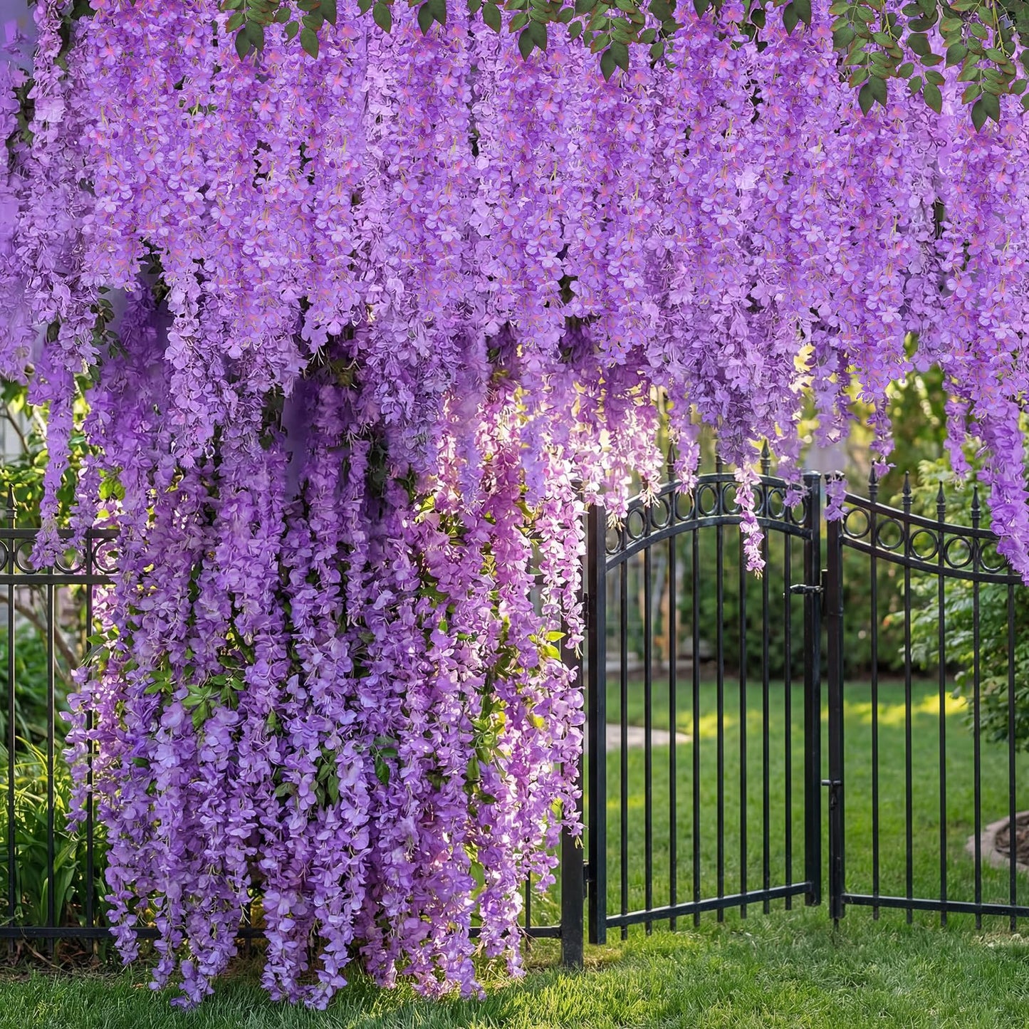 Giegxin Purple 26 Pcs 3D Wisteria Tree for Classroom Room Ceiling Wall Decor Bulletin Board Large Wisteria Garland with 5 Metal Mesh Panel Artificial Fake Hanging Flower Wedding Bedroom Backdrop