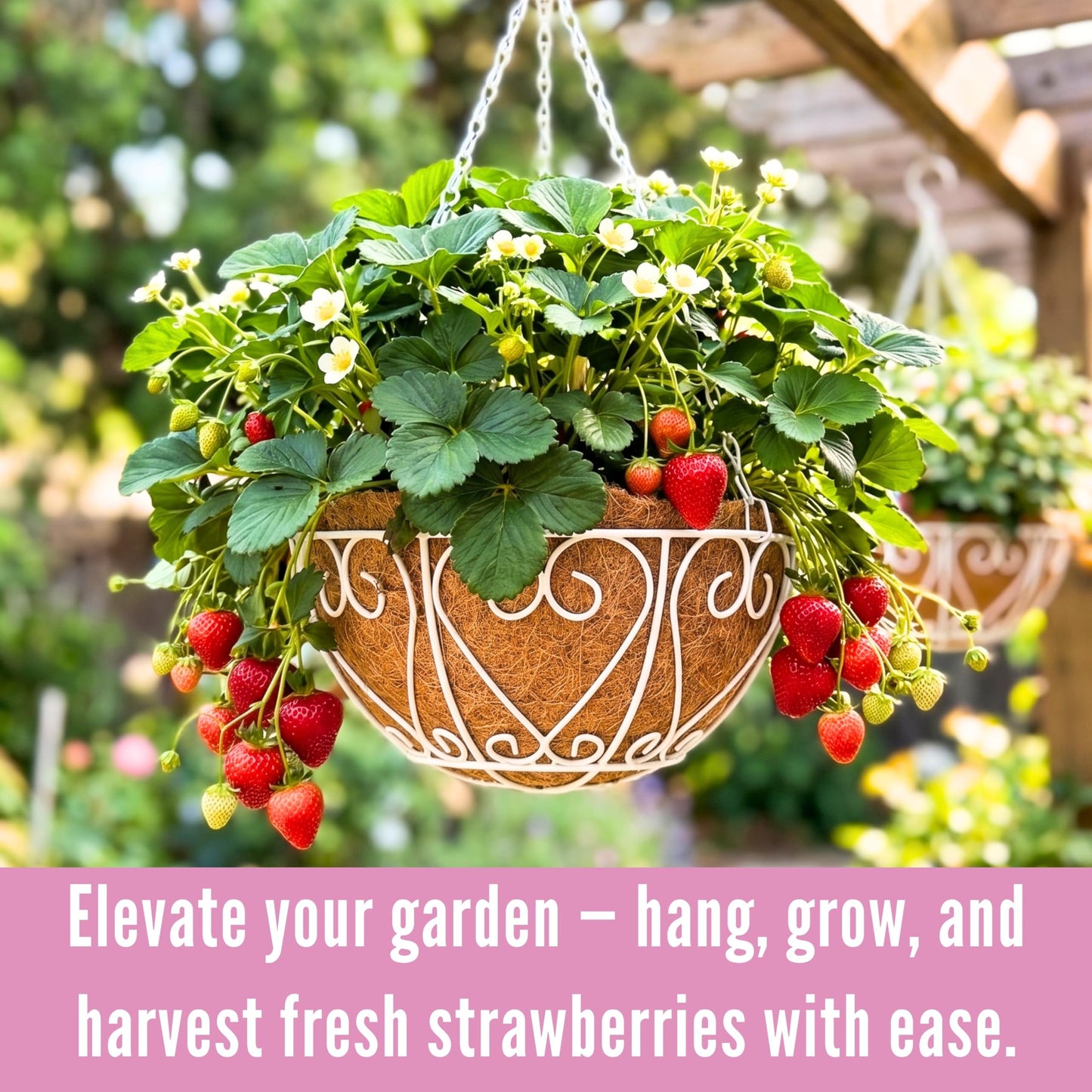 LaLaGreen Hanging Planter for Outdoor (20 Inch, 4 Pack) Large White Metal Wire Hanging Plant Planter with Coco Liner Round Porch Modern Garden Balcony Deck Country Decor Flower Pot Holder Hanger