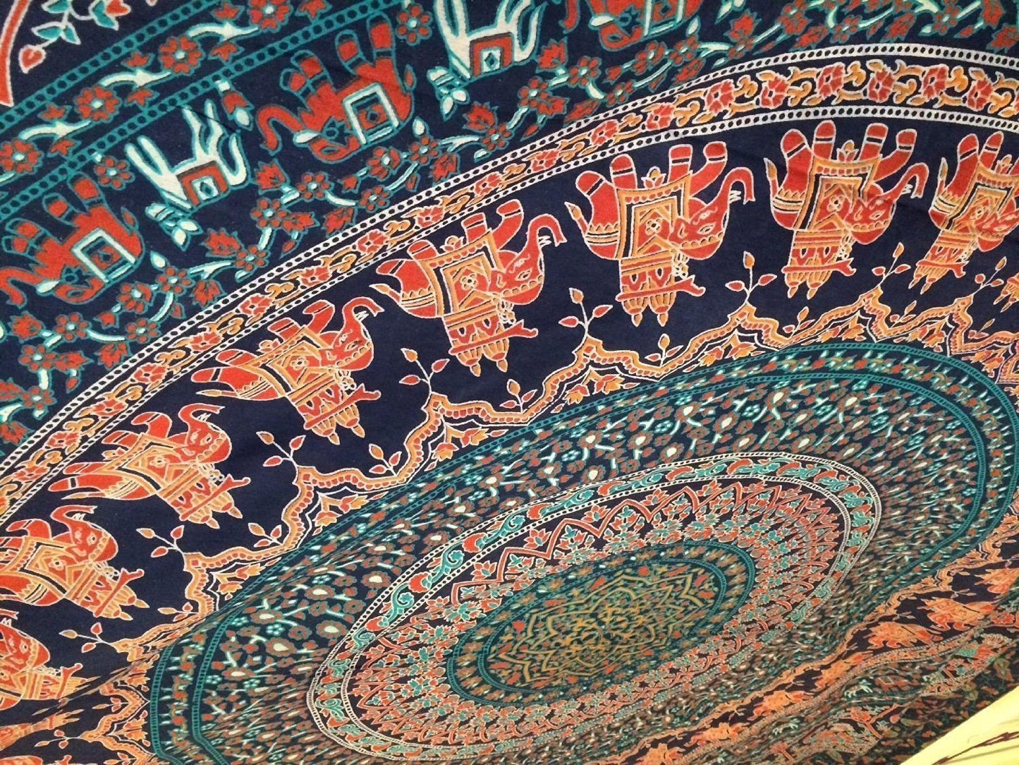 Bless International Indian-hippie-gypsy Bohemian-psychedelic Cotton-mandala Wall-hanging-tapestry-multi-color Large-mandala Hippie-tapestry (Golden Blue, King (88x104Inches)(225x265Cms))