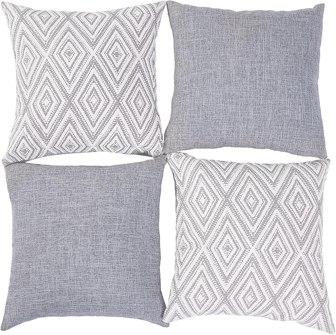 HPUK Throw Pillow Covers 20x20 Inch Set of 4, Linen Decorative Pillow Covers, Accent Cushion Covers for Couch Sofa Bed Bedroom Living Room Décor, Grey