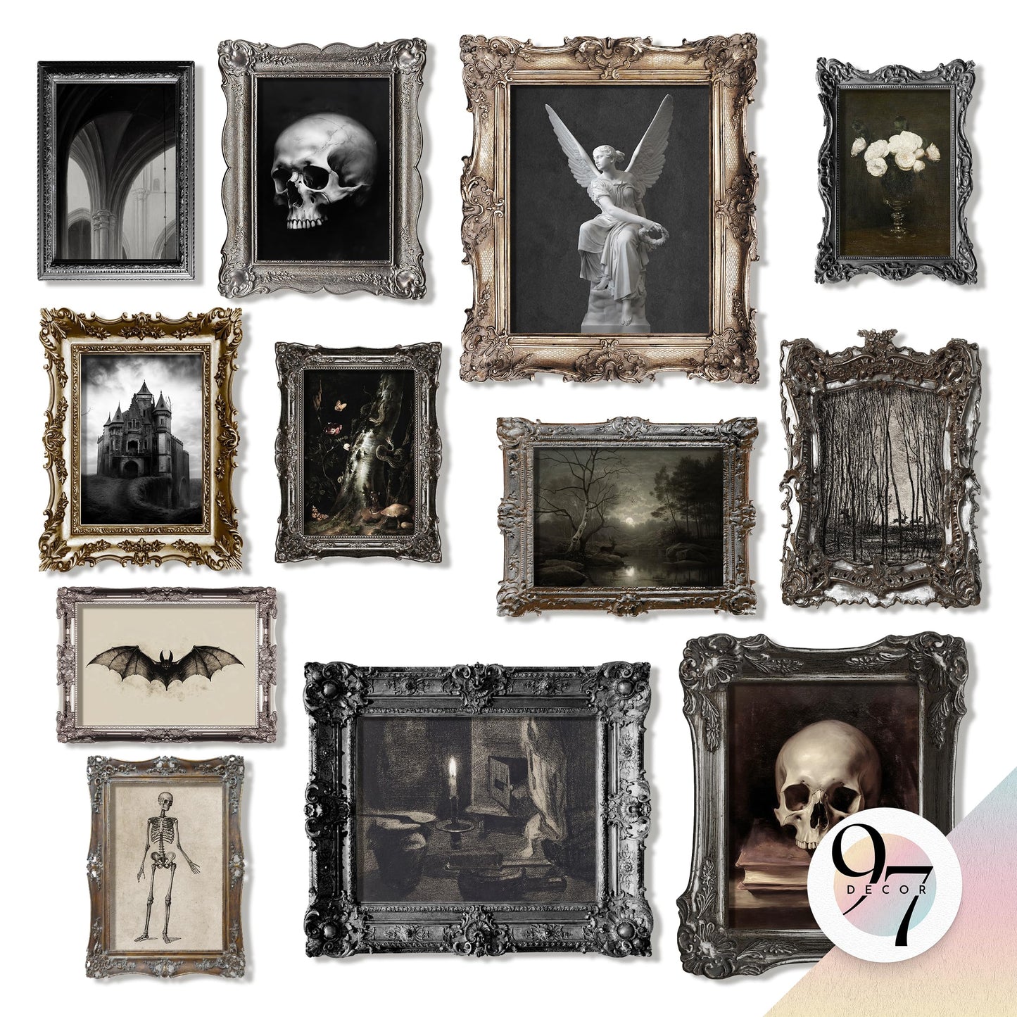 97 Decor Dark Gothic Home Decor Aesthetic - Halloween Gothic Wall Decor, Moody Wall Art Pictures, Creepy Skull Goth Posters Gallery Wall Prints For Home Dorm Bedroom Decorations (Unframed)
