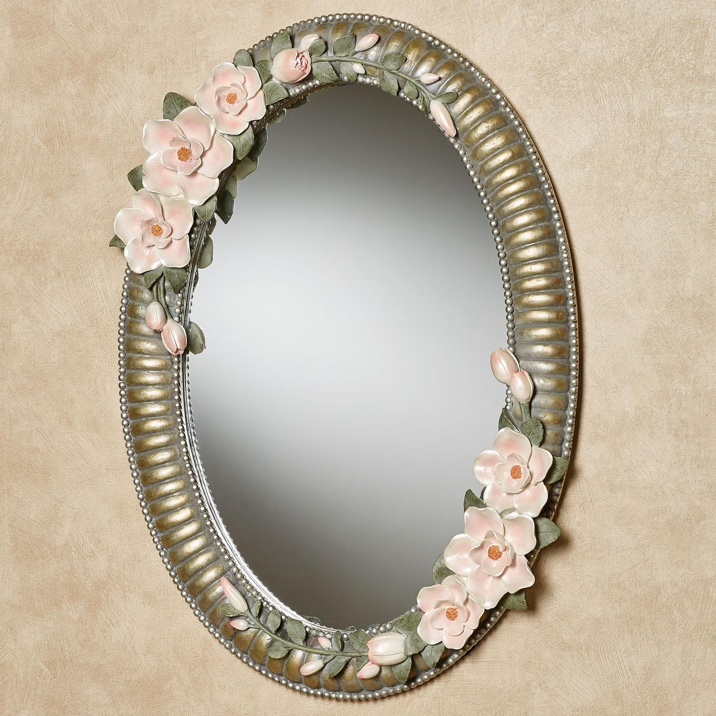 Touch of Class Magnolia Elegance Oval Wall Mirror Champagne Gold | Floral Style Mirrors for Bedroom, Living Room, Bathroom