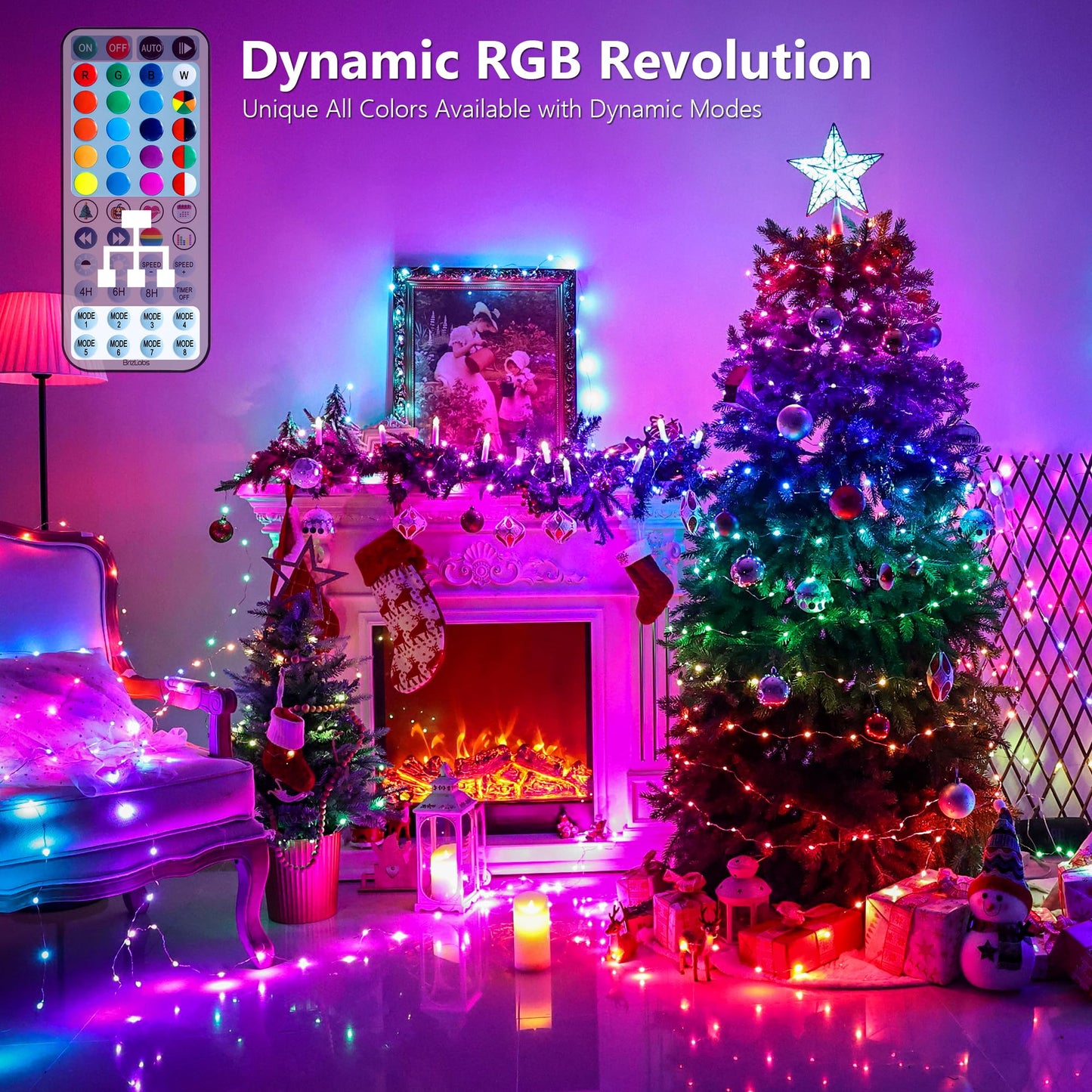 BrizLabs Color Changing Fairy Lights, 66ft 200 LED Red White Blue Fairy Lights with Remote, July 4th Lighting with Timer Dimmable Twinkle Light Music Sync for Indoor Xmas Halloween 4th of July Party