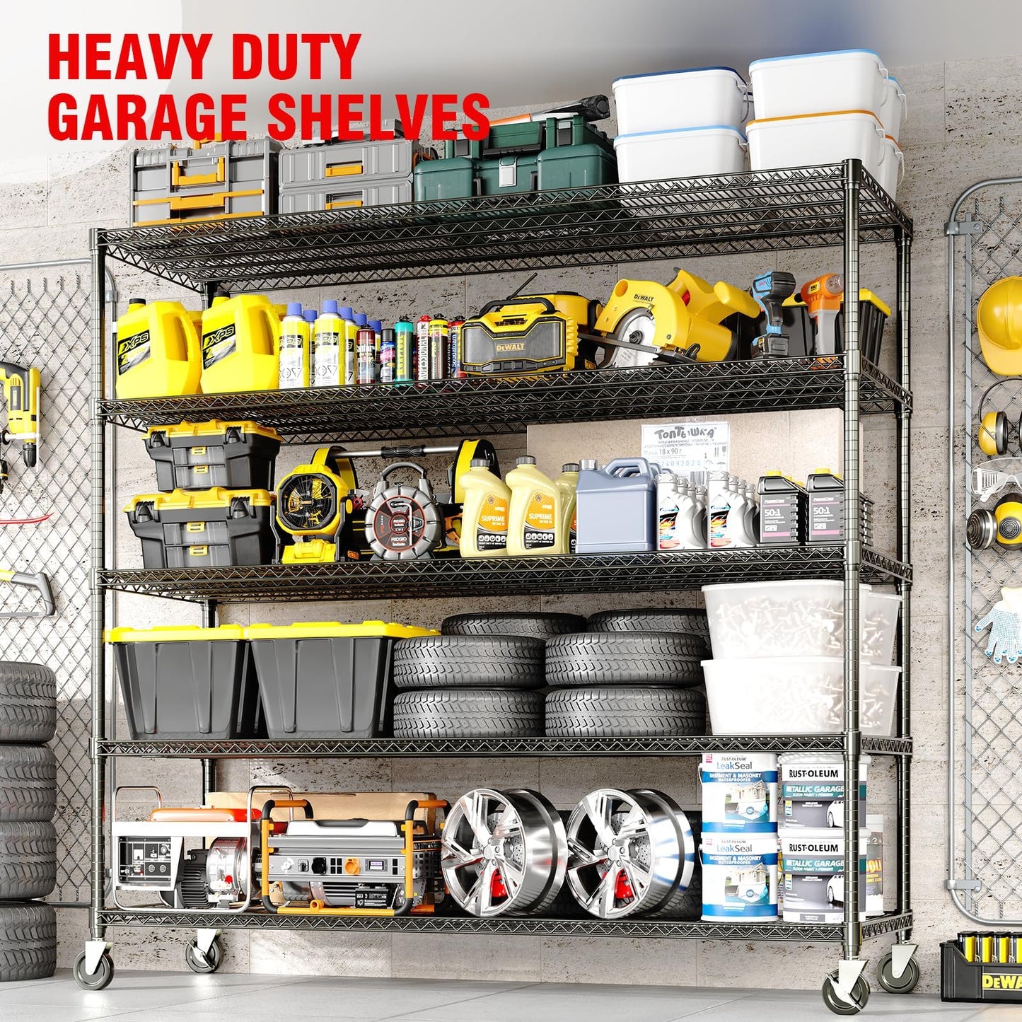 ExploreHorizon 5-Tier Metal Storage Shelving Unit, 3300 Lbs Load Capacity Heavy-Duty Shelf Organizer, Adjustable Wire Rack Shelves for Garage, Pantry & Kitchen, 82.6" h x 59" w x 23.6" d