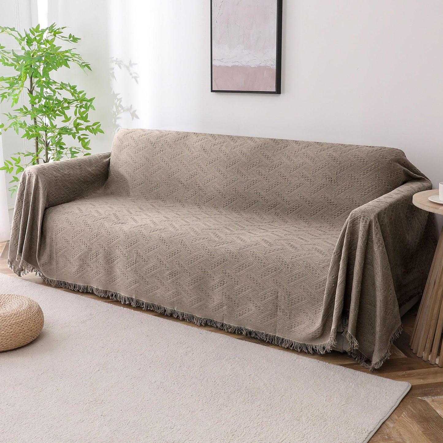 Turquoize Couch Cover Sofa Covers Washable Couch Covers for 3 Cushion Couch Throw Cover Sectional Couch Cover Furniture Cover for Pets, Kids Feature Geometrical Jacquard Fabric(71"x118",X-Large,Sand)