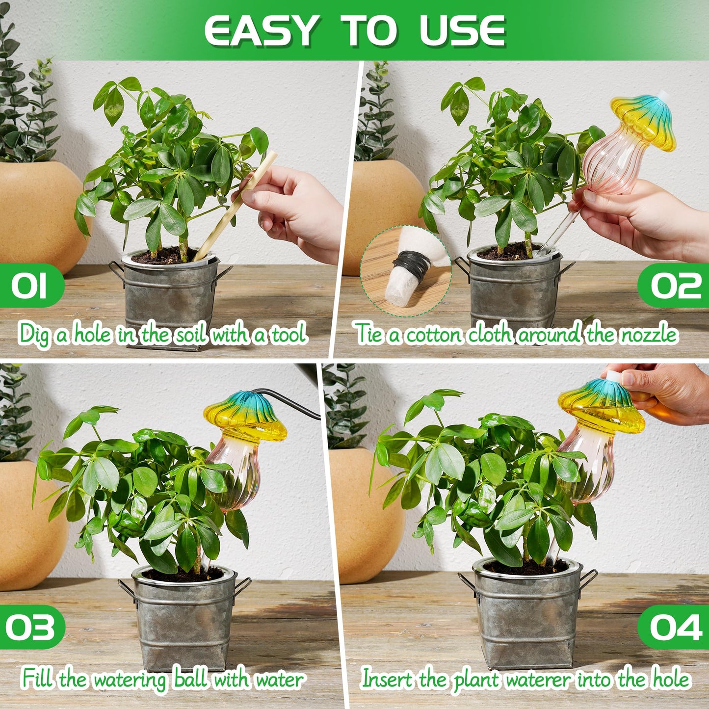 11 oz Large Plant Watering Globes, Glass Self Watering Globes, Gradient Color Mushroom Self Watering Planter Insert, Vacation Plant Watering Devices, Automatic Watering Bulbs (Large-2 Pack)