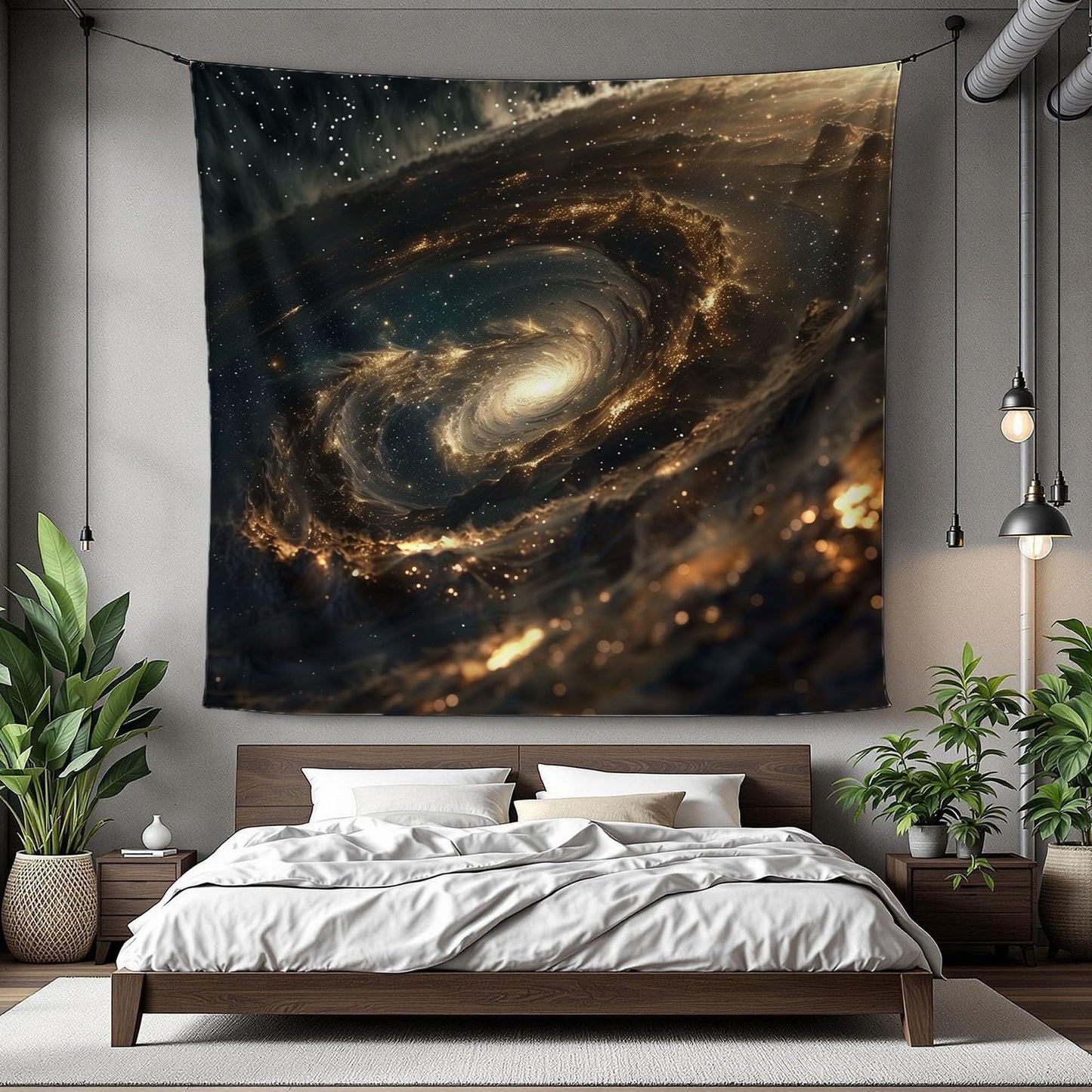 Xolytar Golden Galaxy Tapestry for Ceiling – Cinematic Black Hole & Nebula Space Wall Art, Warm Tone Universe Starry Sky Wall Hanging for Bedroom, Sci-Fi Decor (60x50)