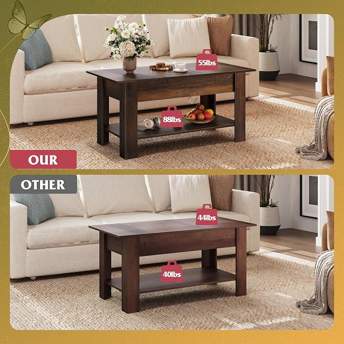 WLIVE Coffee Table, 39" Lift Top Coffee Table with Hidden Compartment, Storage Shelf and Lifting Top for Home Living Room, Office and Reception Room,Espresso