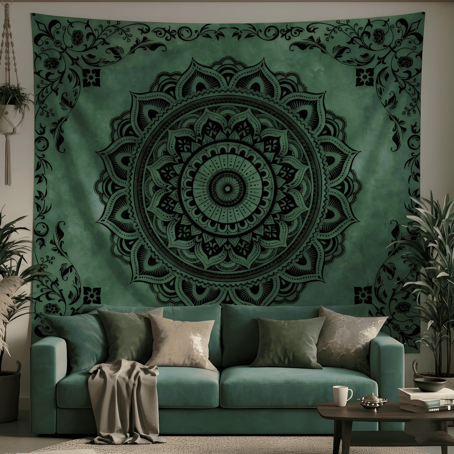 Tichgeim Green Mandala Tapestry for Bedroom Aesthetic, Boho Hippie Ceiling Art Decor Tapestries, Bohemian y2k Floral Backdrop Wall Hanging for Teen Girls Dorm Living Room (51"X60")