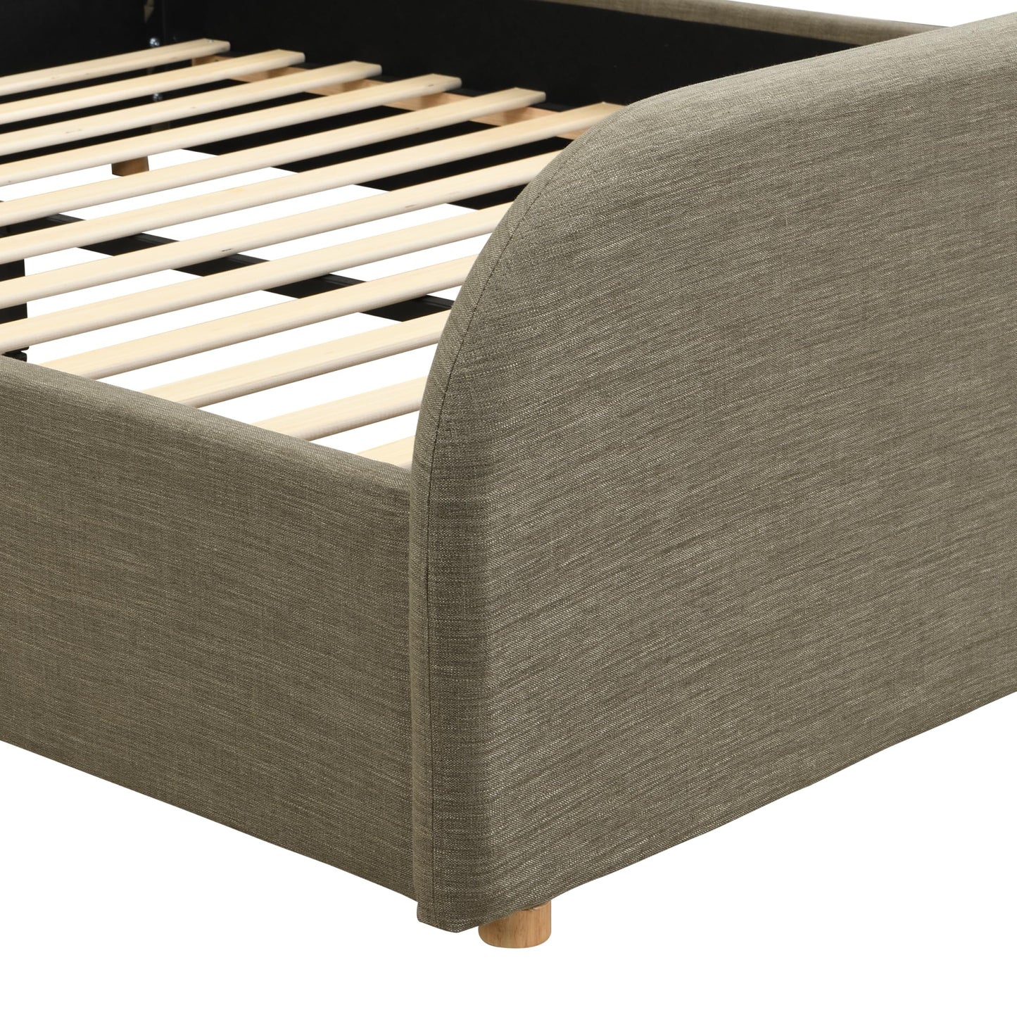 Christopher Knight Home Lanet Linen Upholstered Queen Size Bed Frame with Headboard, Modern Queen Bed Frame and Headboard, Wooden Slats Support, Easy Assembly, No Box Spring Needed, Olive Green