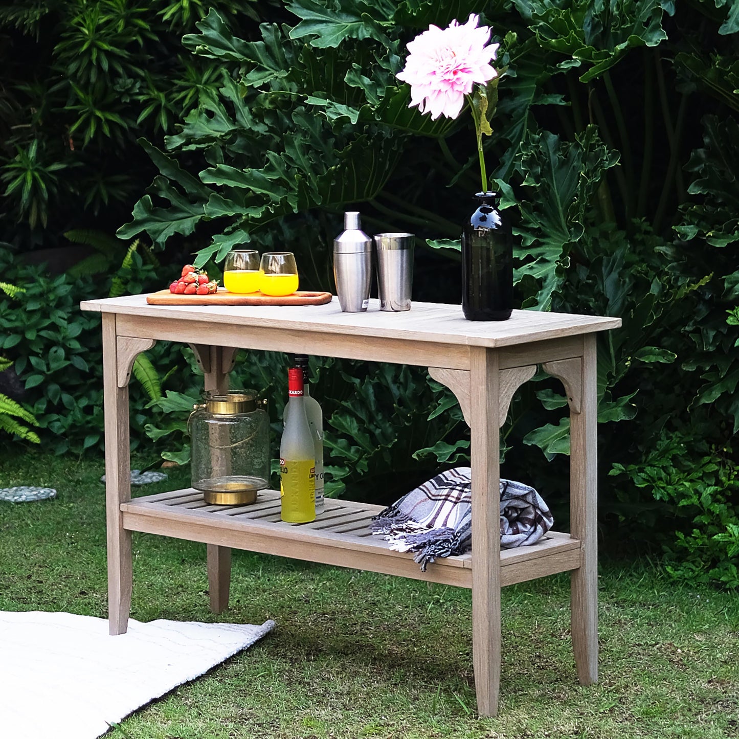 Cambridge Casual Teak Auburn Outdoor Console Table, Solid Indonesian Teak Wood in Weathered Gray Finish, Stylish and Durable Patio Accent or Plant Table for Porch, Deck, Garden, or Outdoor Entryway