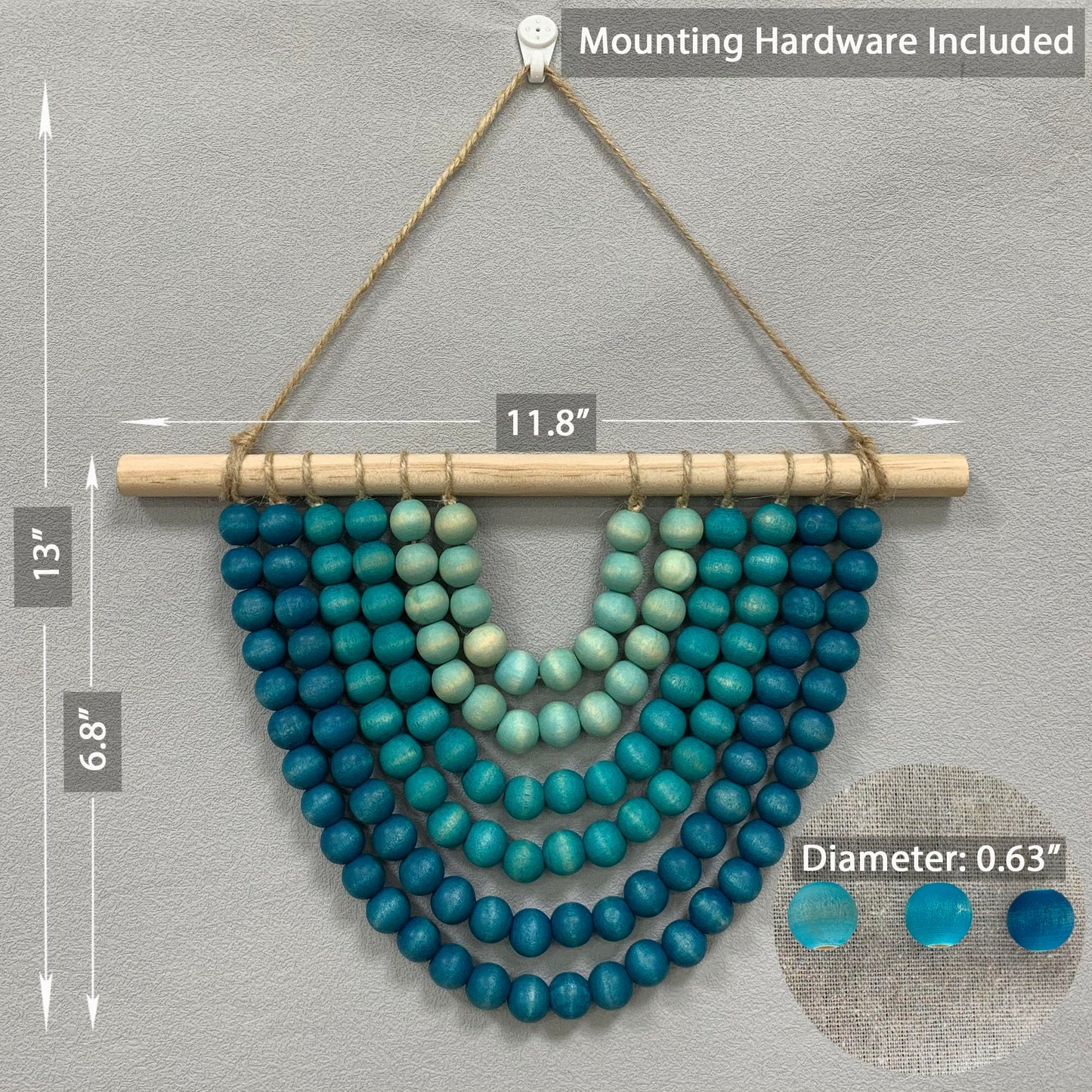 Fenisam Boho Chic Wooden Bead Garland Wall Hanging Tapestry, Natural-Inspired Home Decor for Living Room, Bedroom, Entryway, Nursery, Apartment & Dorm (Coastal Breeze Gradient, 12 Inches)
