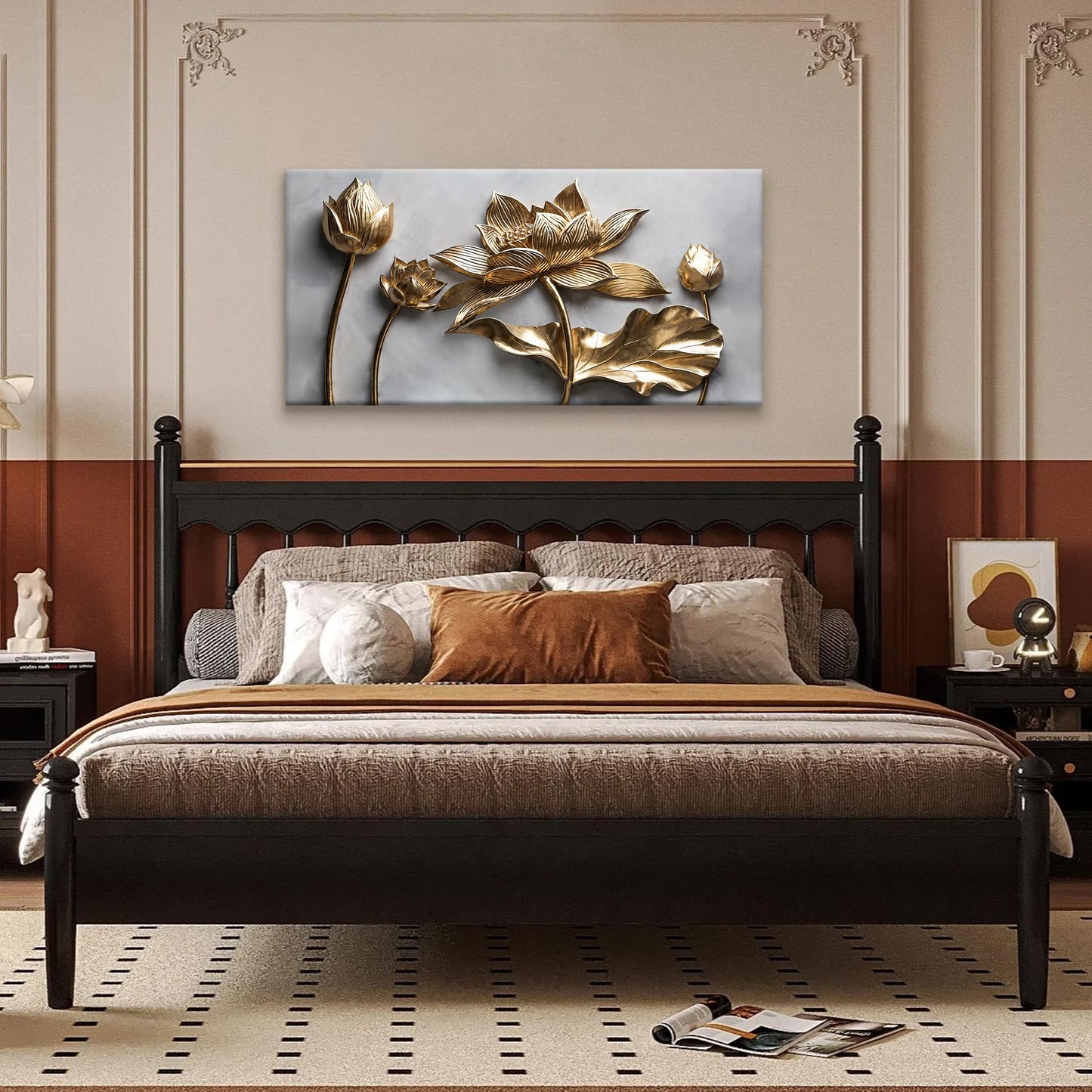 Canvas Art Wall Decor Print Modern Minimalist Flower Paintings Gold Wall Art Prints Floral Wall Art Pictures For Bedroom Kitchen Office Artwork 20"×40"