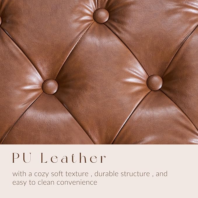 GRAINELL Storage Ottoman Bench, Upholstered Tufted Bedroom Bench with Storage, End of Bed Storage Bench for Living Room & Entryway, 350 lb Capacity, Leather Brown