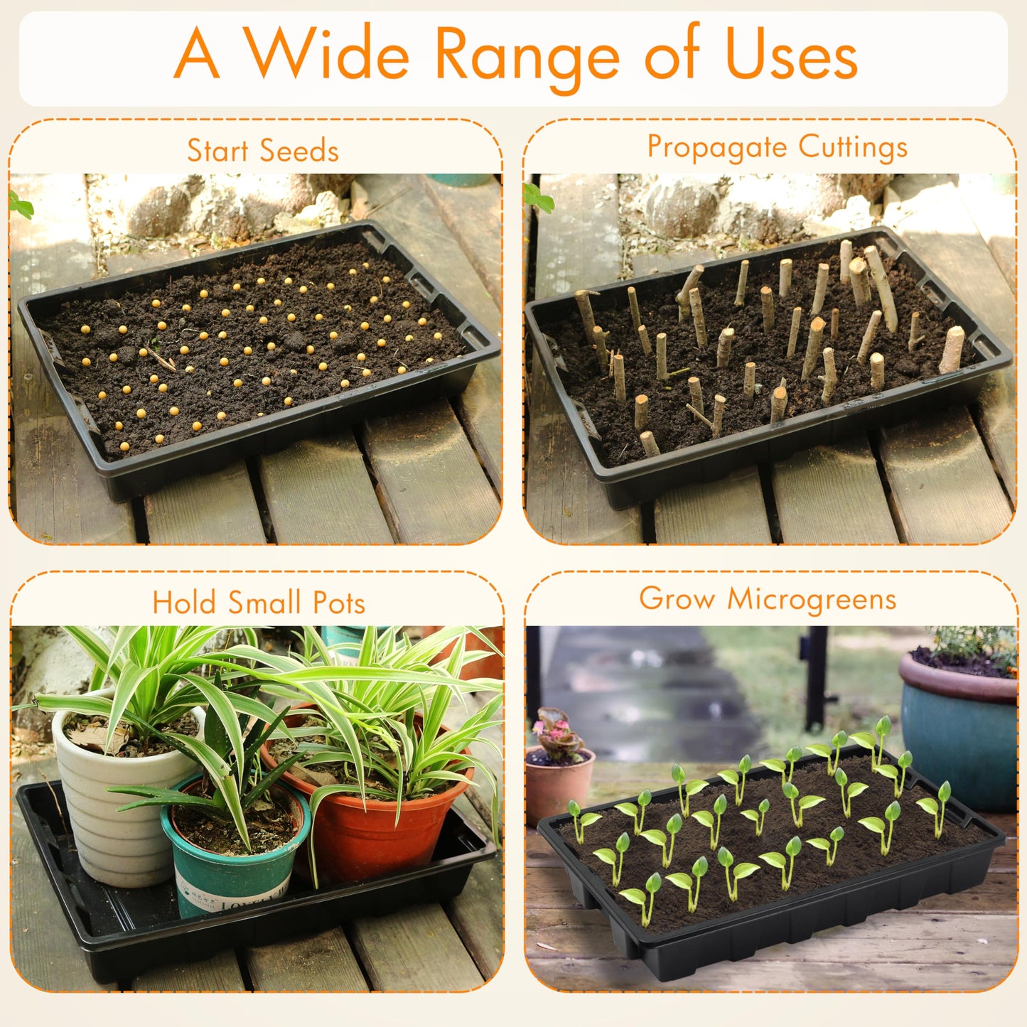 Gardzen 10 Pack Seed Trays, Reusable Plant Grow Trays, Ideal for Seed Starting, Microgreens, Indoor Gardening, and Greenhouse Nurseries - No Drain Holes, 14.5"x9"