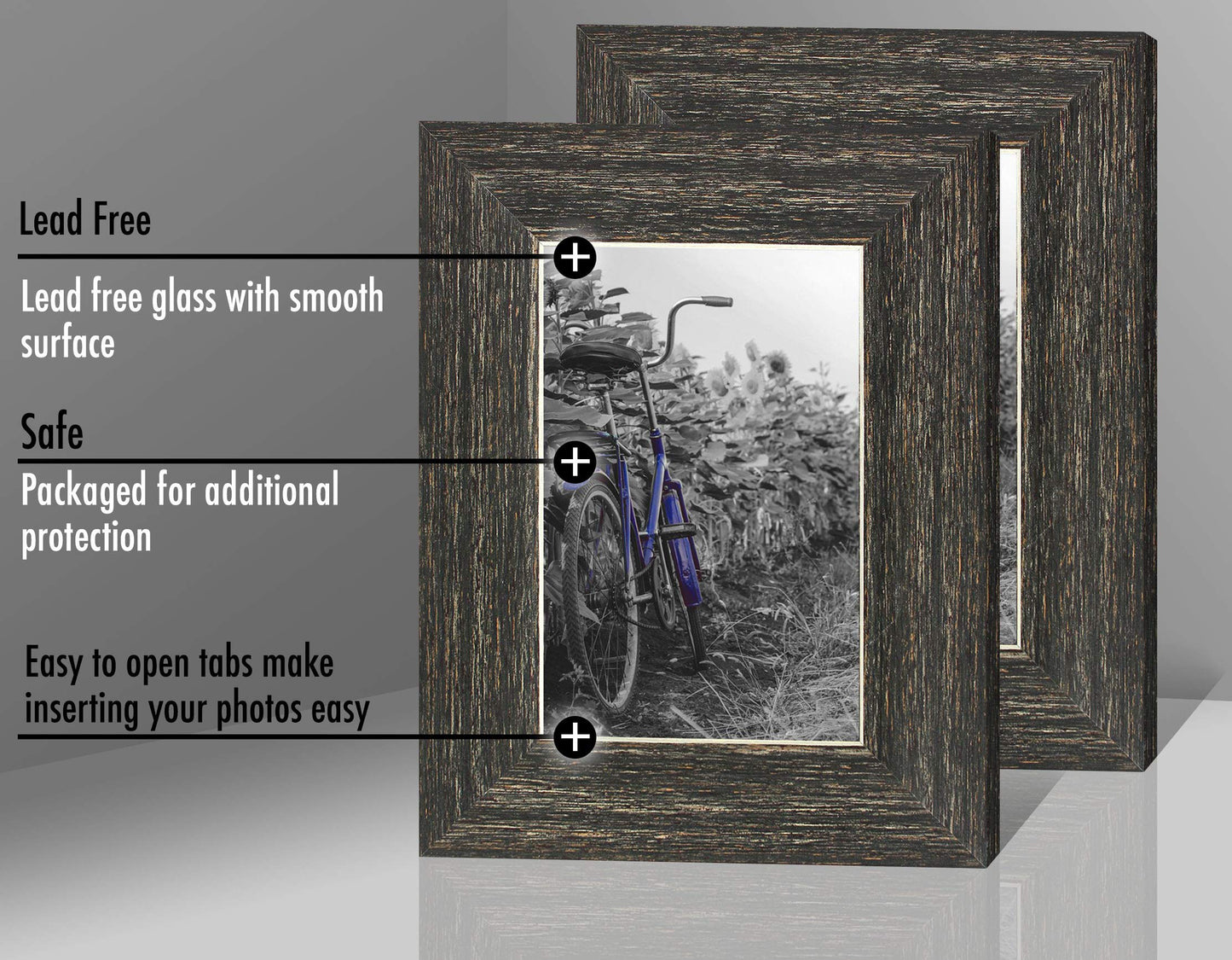 Americanflat 4x6 Picture Frame with Polished, Crystal Clear Glass - Set of 2 - Hampton Collection - Distressed Wood Picture Frames for Tabletop and Wall Display - Rustic Brown