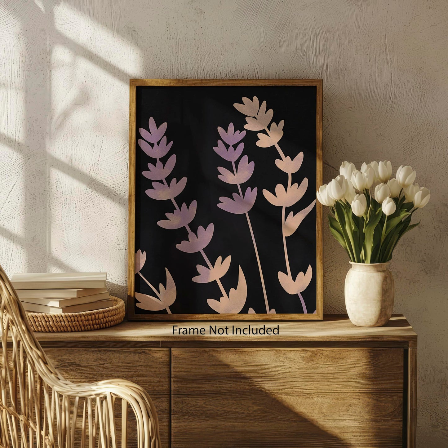ZUKIY Night Lavender Silhouette - 8x10 Unframed Moody Lavender Wall Art - Purple Flower Wall Decor for Bedroom Office Living Room Hallway or Gallery Wall - Calming Botanical Decor Poster