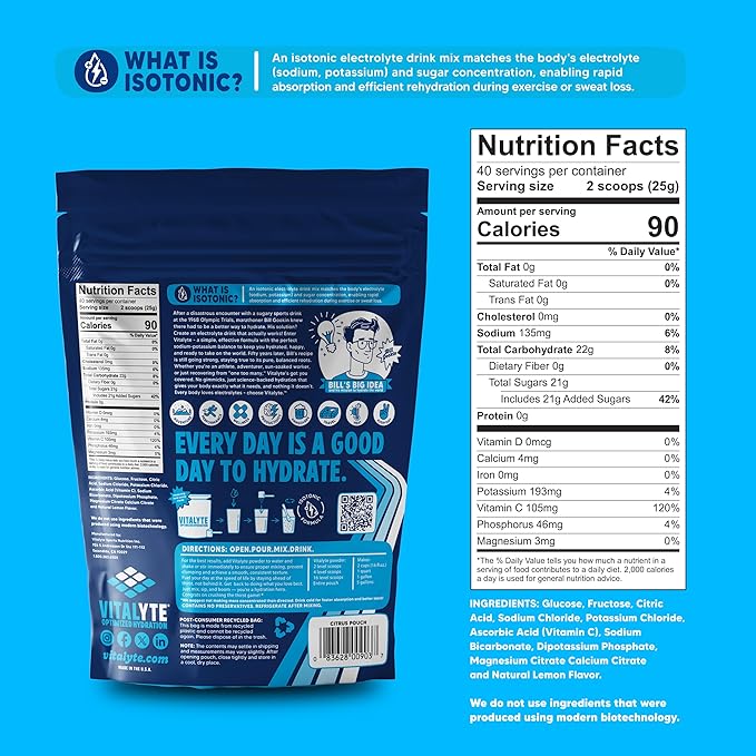 Vitalyte Electrolyte Powder (35 oz, 40 Servings Per Container)-Isotonic Drink Mix for Hydration, Energy & Recovery- Water Enhancer & Rehydration Supplement for Men, Women & Sports (Cool Citrus 2 Pack)
