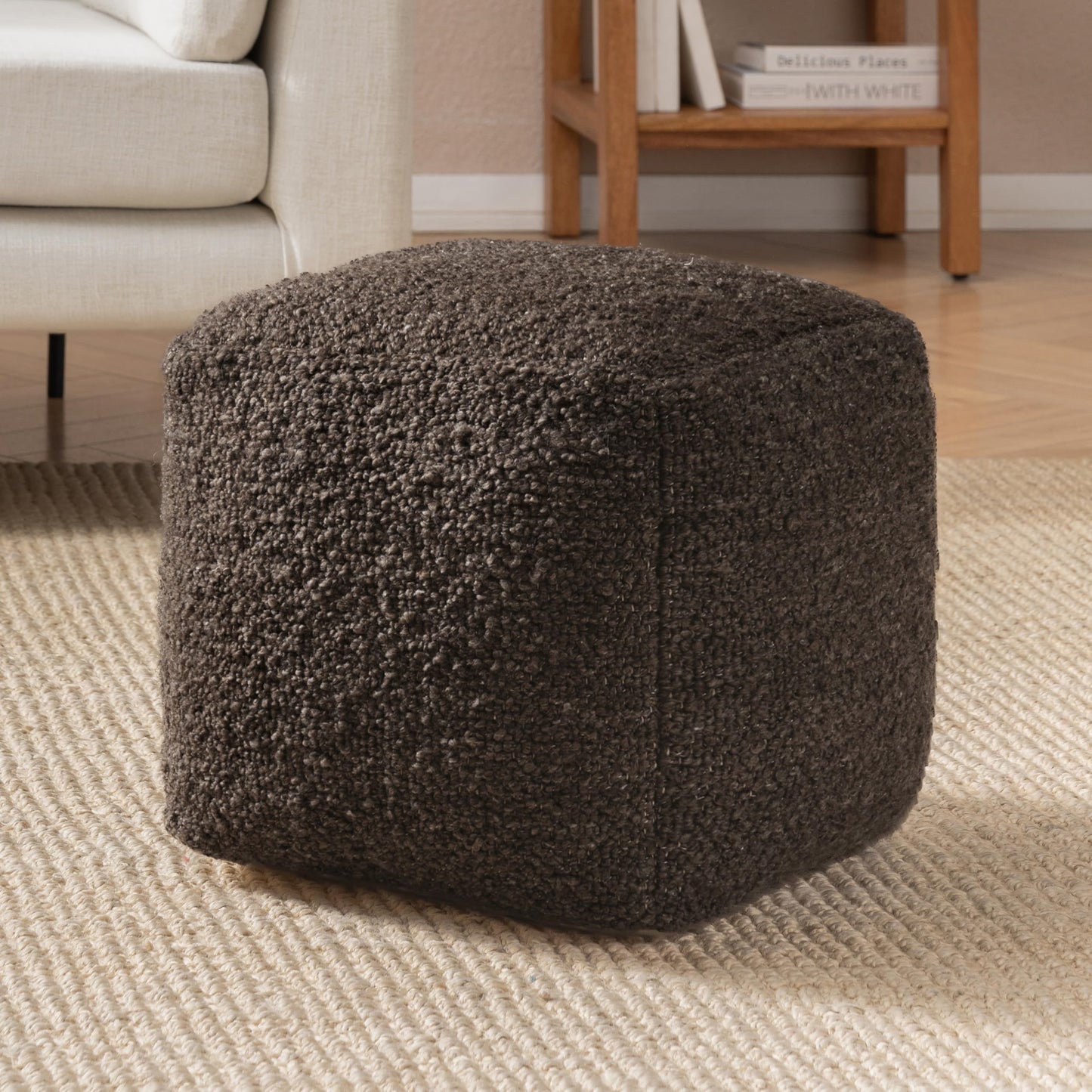 Anji Mountain Pouf Ottoman Foot Rest, Handmade Ottoman Pouf, Comfortable Foot Stool, Decorative Floor Seating for Living Room Decor, Bedroom & Home Décor Accent - Chocolate