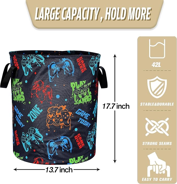 Game Machine Laundry Basket Funny Color Foldable Oxford Cloth Tote Bag Laundry Hamper Clothes Storage Bucket Organizer For Bathroom/Laundry Storage/Bedroom Storage Basket 18.9x16.5 Inch