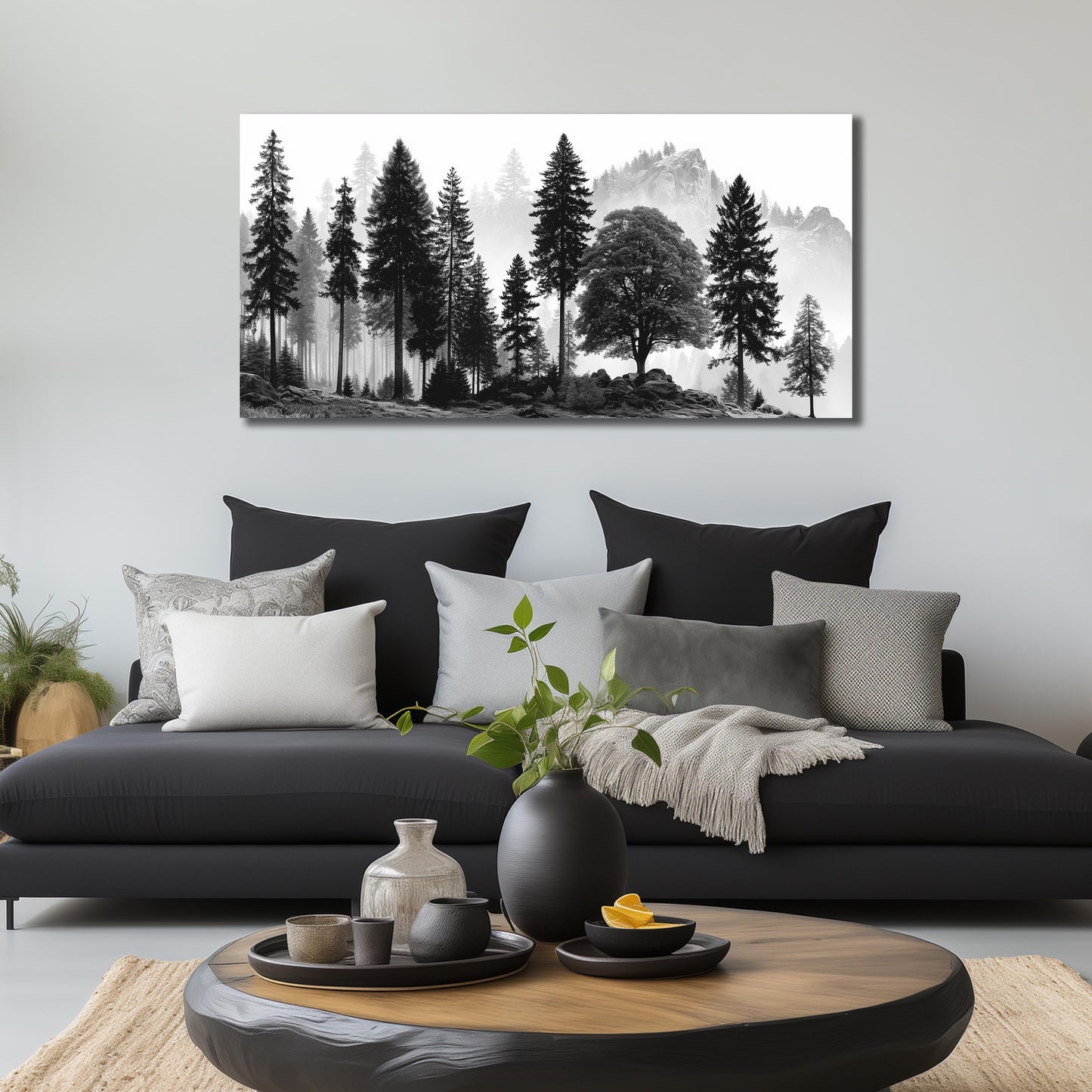 CPKATMT Foggy Forest Wall Art for Living Room Black Tree Pictures wall Decor for Office Natural Landscape Wall Decor for Bedroom 20 x 40 Inch