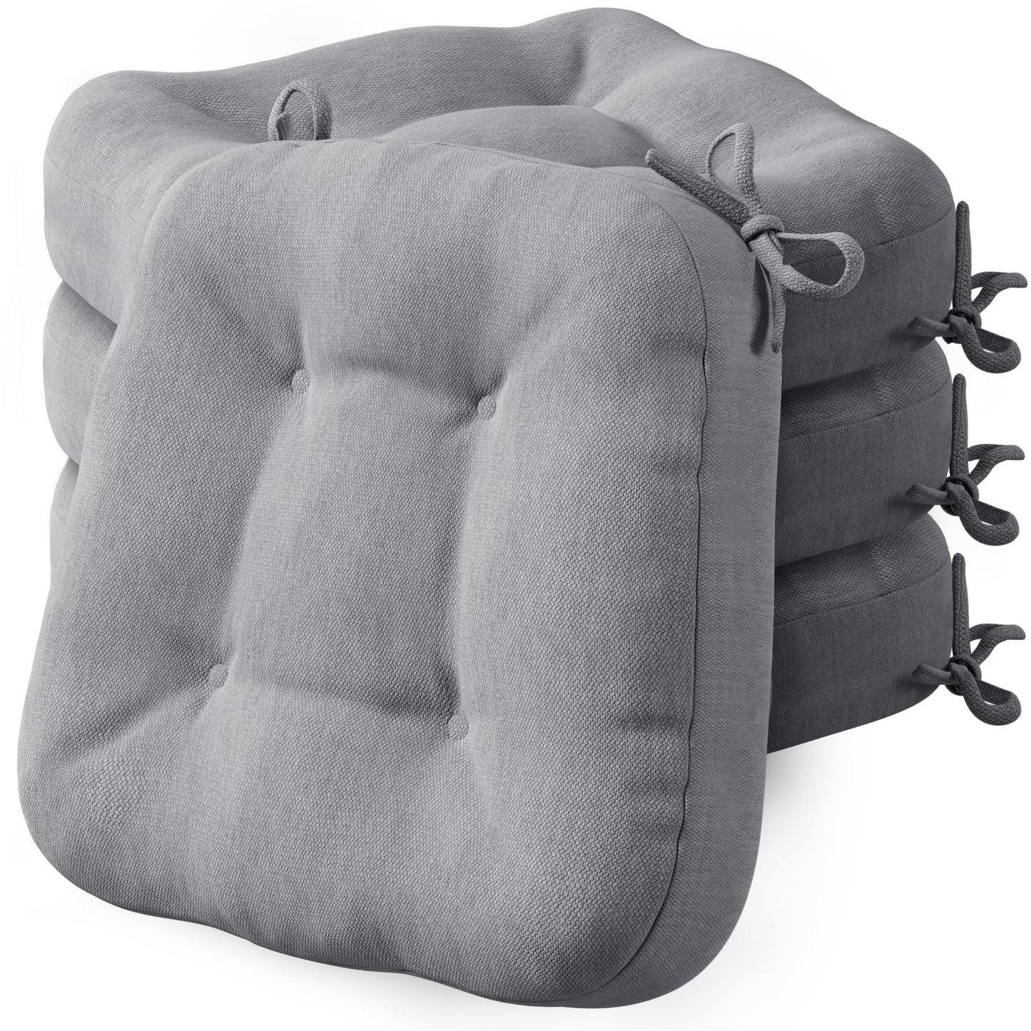 Codi Dining Chair Cushions 4 Pack, Thick Chairs Pads for Indoor Kitchen Room - Washable, Non-Slip Memory Foam Seat Cushion with Ties, 16.5"x16.5"x 3.5", Set of 4, Grey New