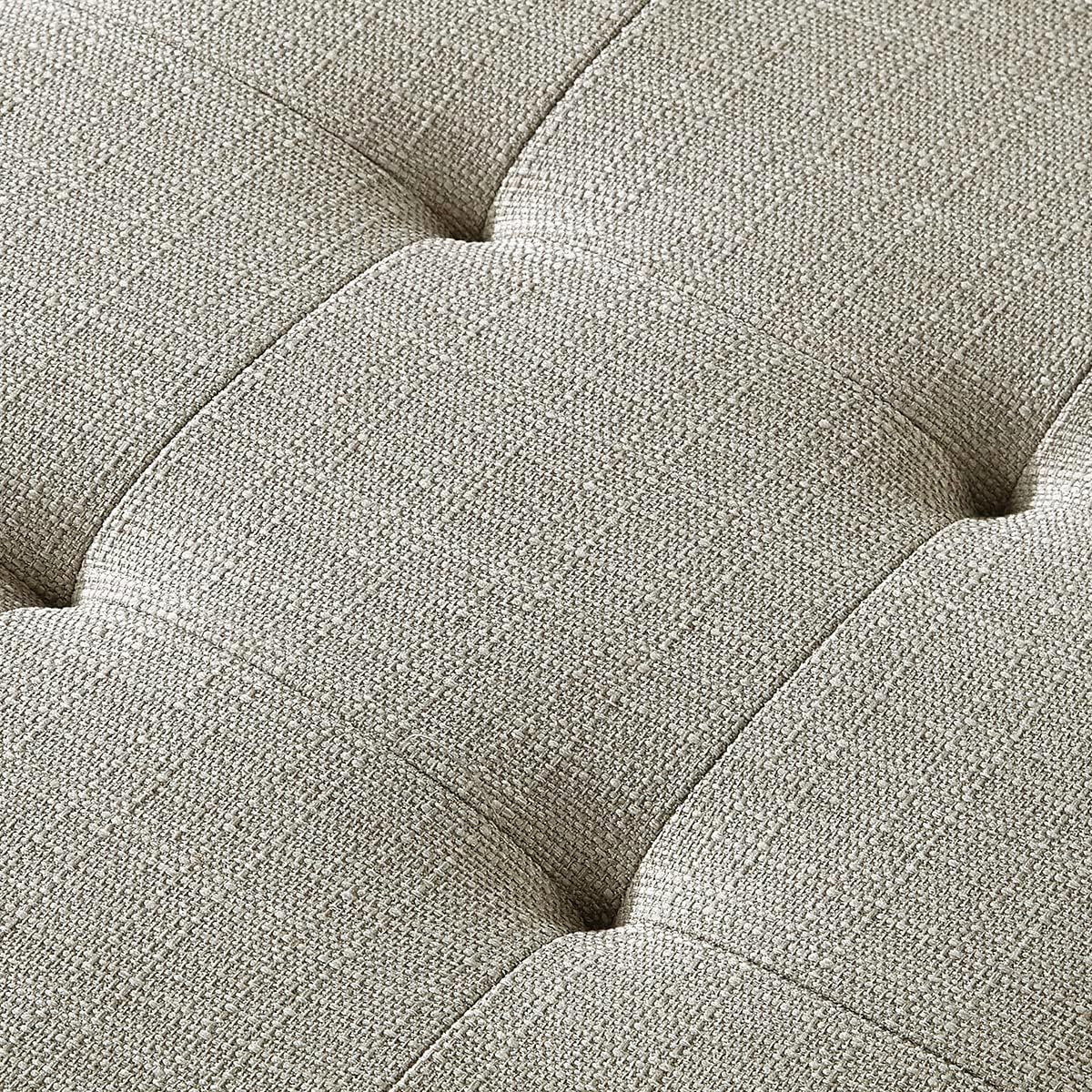 24KF Large Rectangular Upholstered Tufted Linen Fabric Ottoman Bench, Padded Bench with Solid Wood Shelf-Linen