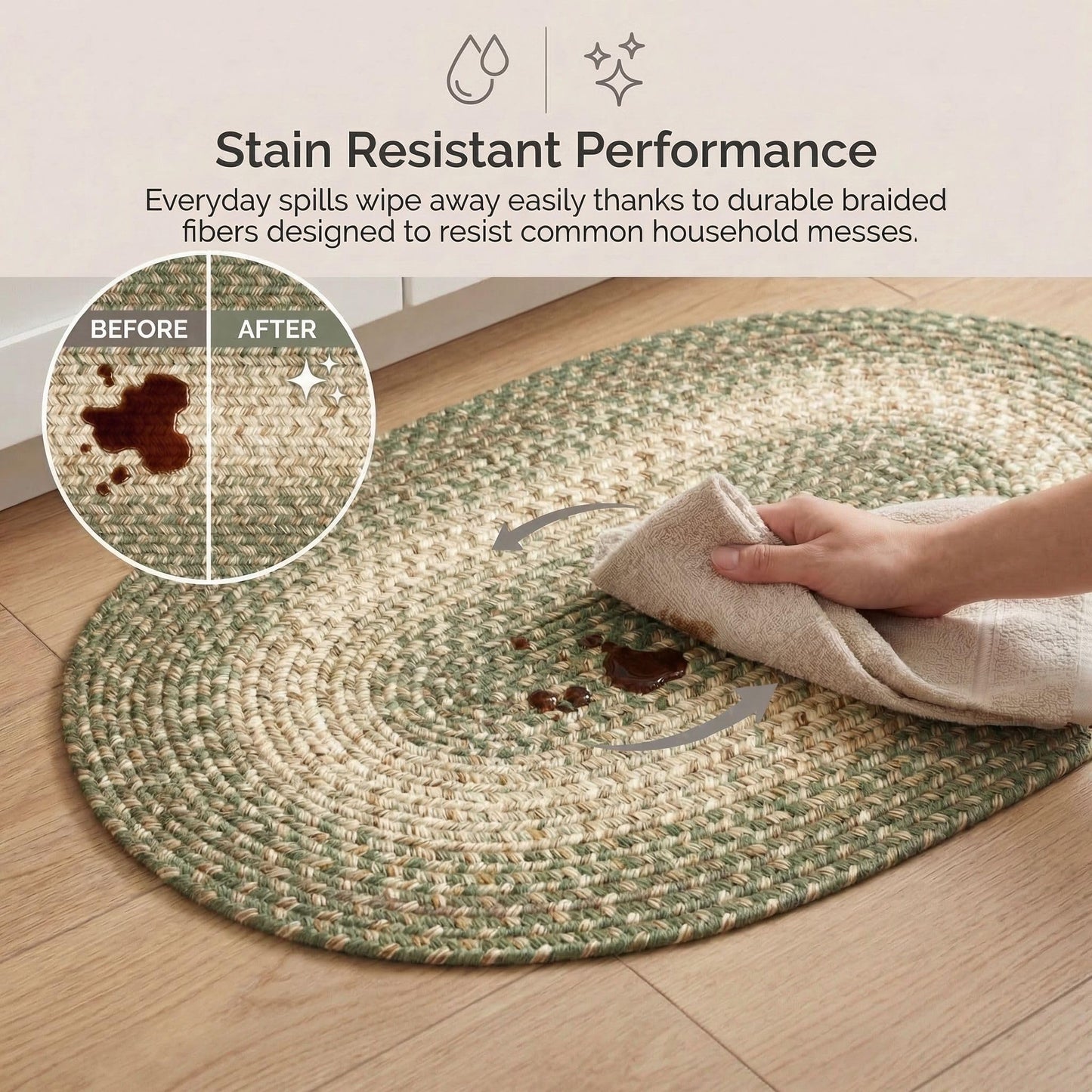 Super Area Rugs Braided Rugs 2X3 Farmhouse Kitchen Rug - Ridgewood Braided Rug for Front Door Entryway - Reversible - Indoor/Outdoor - Made in USA - Forest Green/Beige, 2' W X 3' L Oval