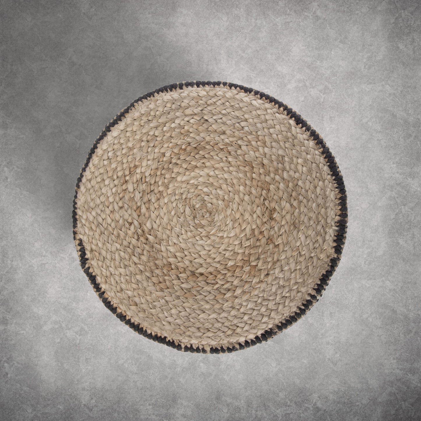 SIMPLIHOME Larissa Round Pouf - 18 inch Wide Hand Braided Jute Ottoman in Sandy Natural/Ebony, Boho Footstool or Extra Seating for Living Room or Kids Room with Polystyrene Bead Filling, Assembled