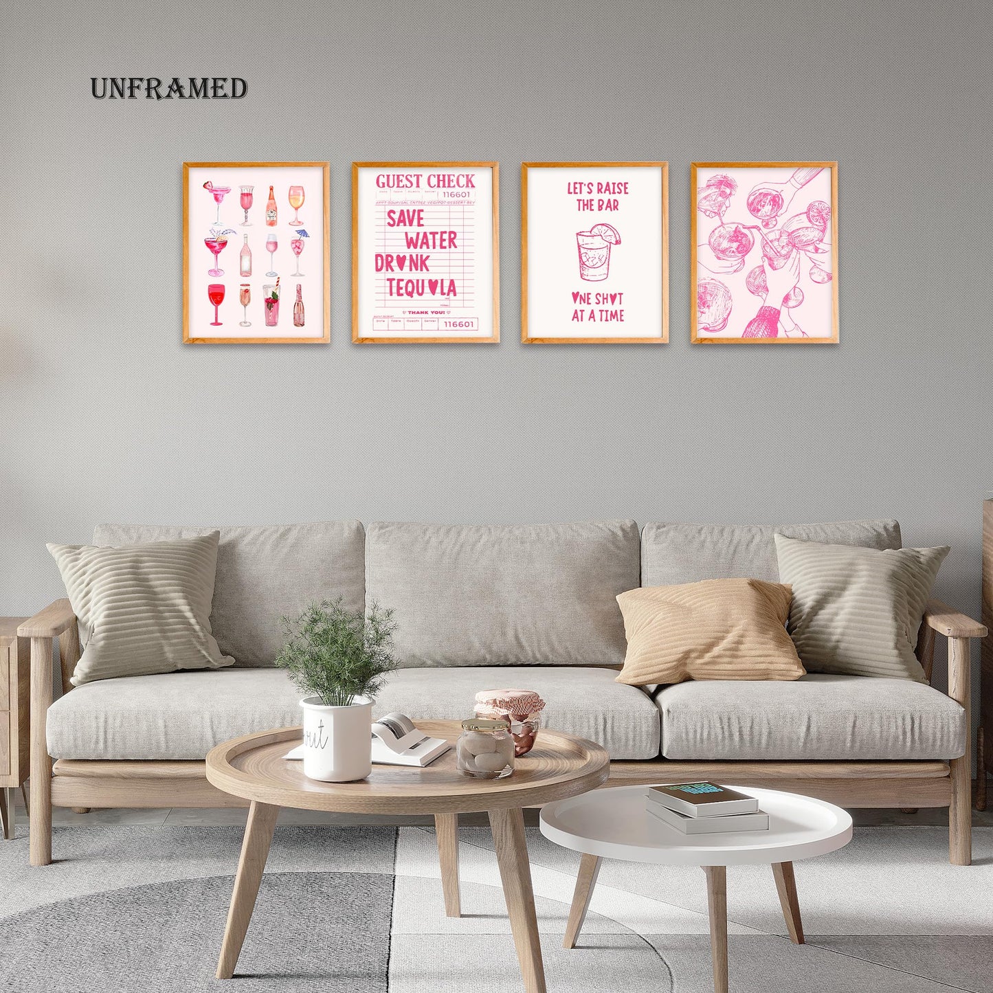 BearCake Pink Bar Wall Decor, Funky Preppy Champagne Cocktail Girly Poster Wall Art for Home Bar Cart Lounge Club Girls Room Apartment Decor Posters, 11x14 Inches UnFramed
