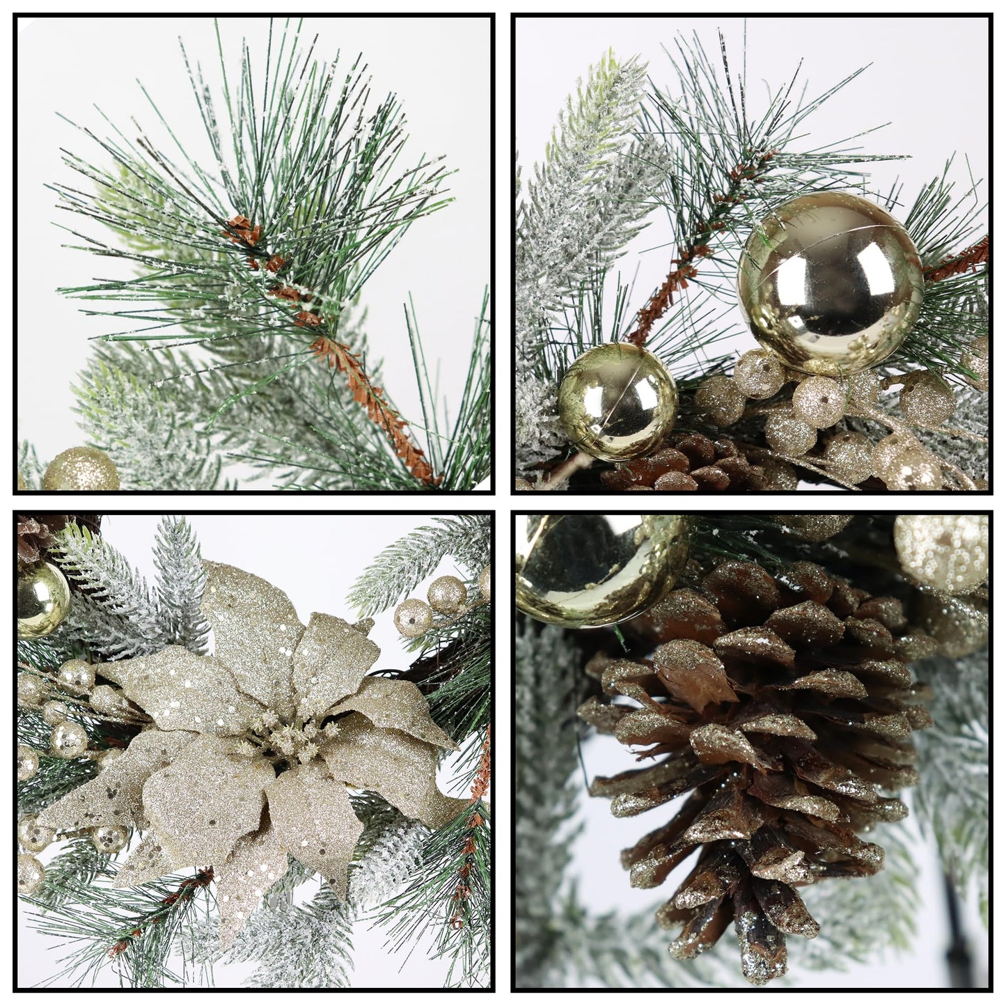 Zavothy Christmas Wreath 20 Inch Christmas Decorations Wreath with Lights,Balls,Pine Cones,Golden Berries,Pine Needle and Artificial Flower for Outdoor Indoor Christmas Decorations