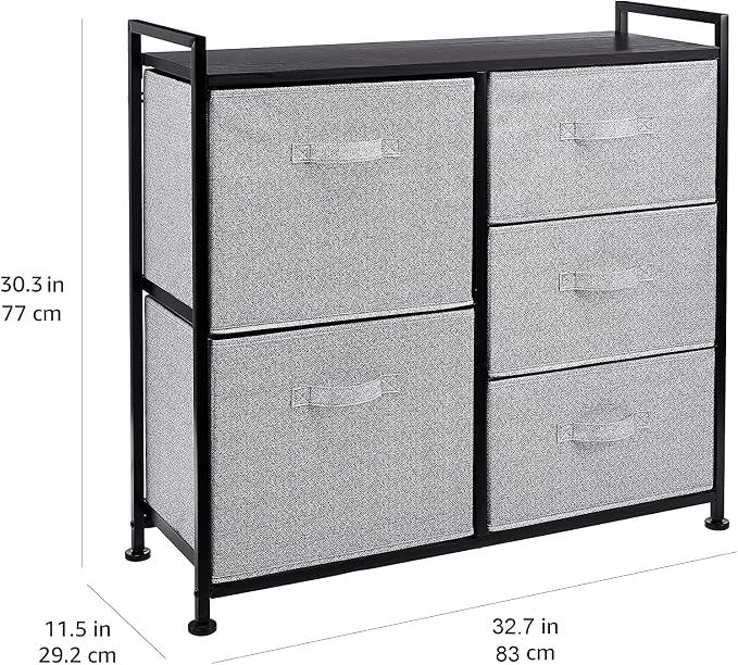 Amazon Basics Closet Organizer with 5-Fabric Storage Drawers for Bedroom, Living Room, Black