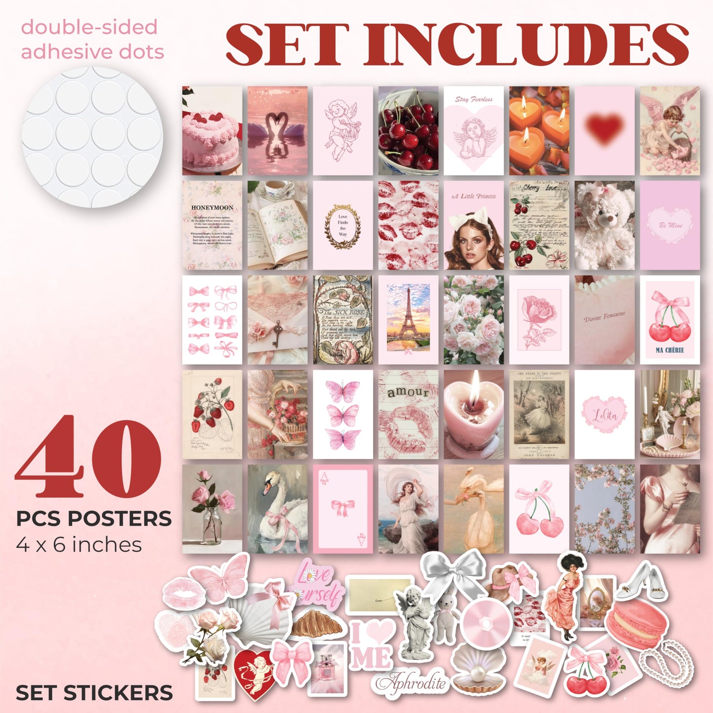 97 Decor Pink Coquette Room Decor Aesthetic - Coquette Wall Decor, Coquette Posters For Room Aesthetic Pink Collage Kit For Teen Girls Dorm Bedroom, Cute Pictures Trendy Art Prints (4x6)
