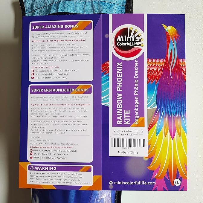 Mint’s Colorful Life Large Kite for Kids and Adults, Easy to Fly Single Line Beach Kites, Comes with 300ft String Handle