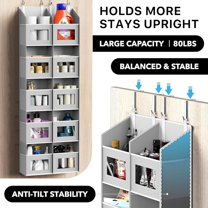 Simple Houseware Extra Large Heavy Duty Over the Door Organizer with 10 Clear Window Pockets, 80 lbs Capacity for Pantry, Closet, Bathroom, Gray