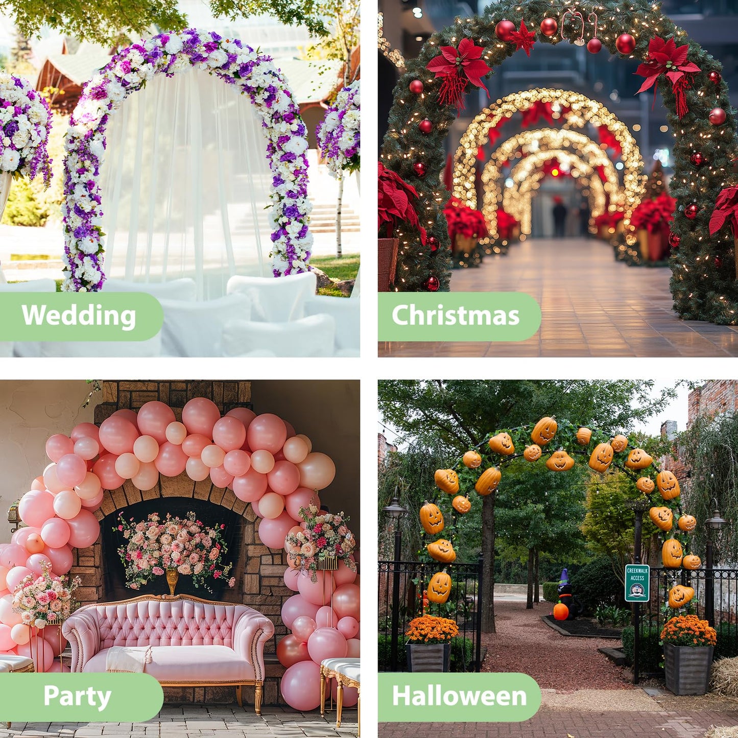 RUBFAC 7.8ft Metal Garden Arch Trellis for Climbing Plants Outdoor, Garden Arbors and Arches, Halloween Archway for Pumpkin Balloon Rose Vines Wedding Christmas Birthday Party Decorations, Army Green