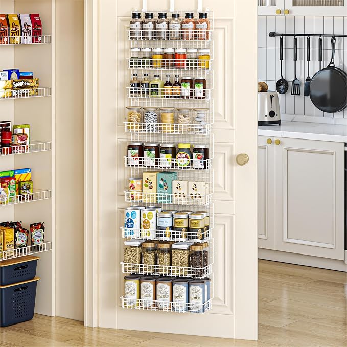 JKsmart 9-Tier Spice Rack Organizer with Door Hook, Wall Mount, and Extra Large Capacity for Pantry – Stylish White Design for Effortless Organization, Ultimate Kitchen Storage Solution
