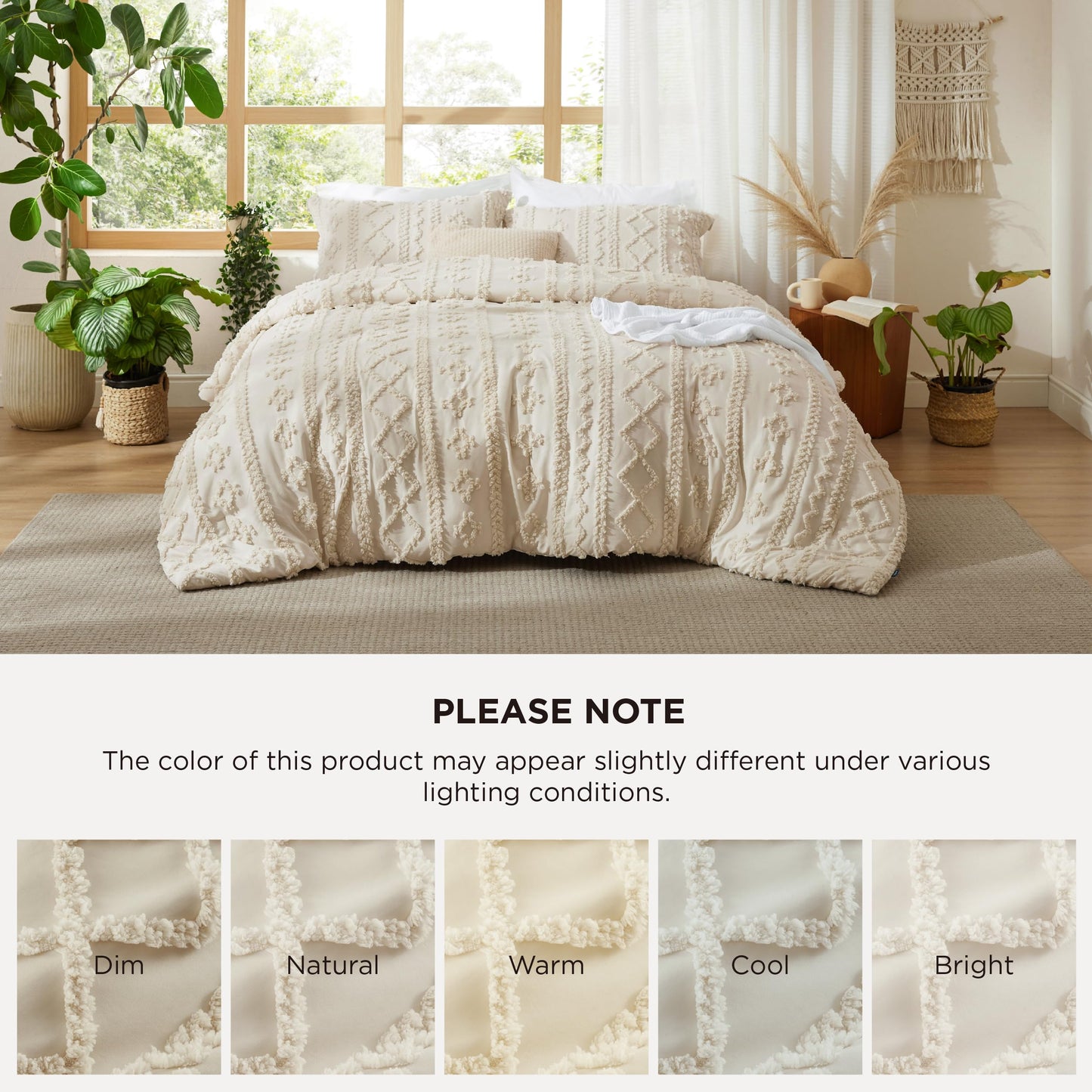 Bedsure Tufted Boho Comforter Set Queen Size - Beige Boho Bed Set, GentleSoft™ 3 Pieces Farmhouse-Style Embroidery Bedding, Gifts for Woman, Soft Jacquard Queen Comforter for All Seasons