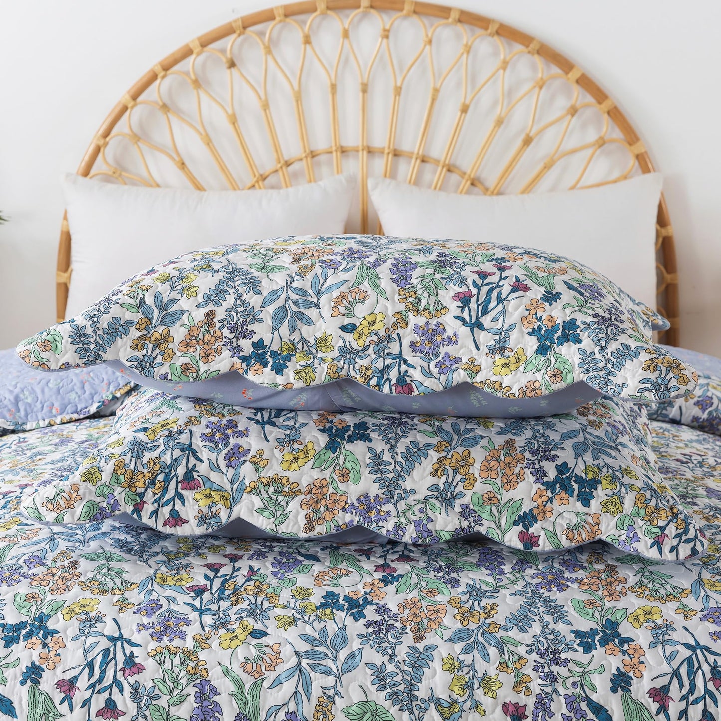 HoneiLife Quilt Sets Queen Size - Floral Quilt 3-Piece,Botanical Bedspreads Wildflower Coverlets for Queen Bed,Microfiber Bed Cover, Queen Quilt Bedding Set All Season Quilts-Variety
