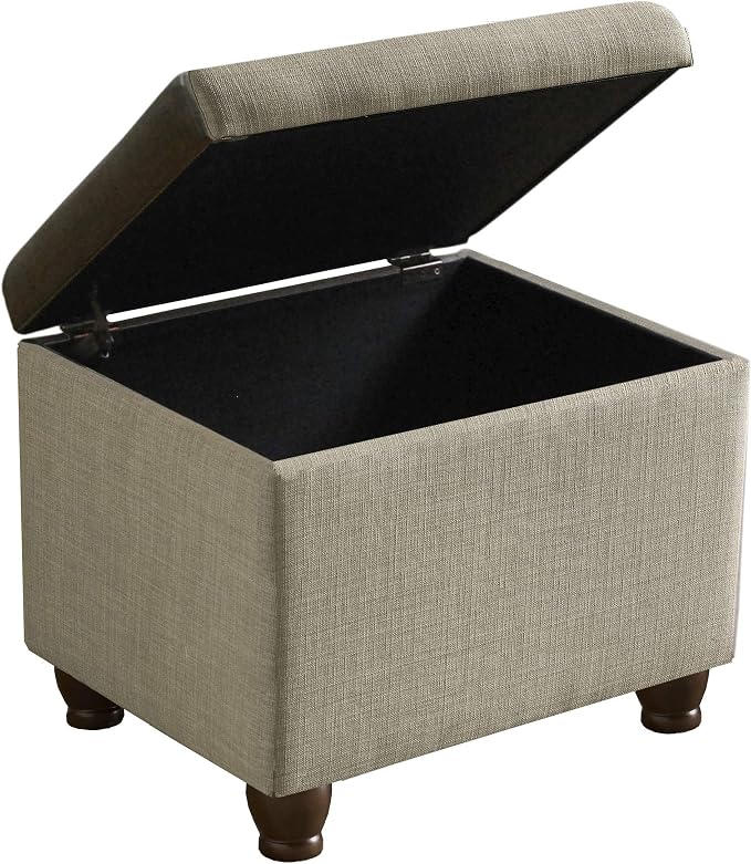 Spatial Order Home Decor | Upholstered MediumRectangular Storage Ottoman | Hinged Lid Ottoman with Storage for Living Room & Bedroom, Tan